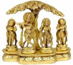 Idol Collections Gold Brass Pair Of Krishna Gopies Statue, Large