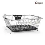 Yemark STEEL Stainless Steel Dish Drainer Rack with Drip Tray / Utensil Drying Stand for Kitchen / Plate Rack / Bartan Basket / Sink Counter Top Dish Drainer Rack [Size: 56x43x23Cm]