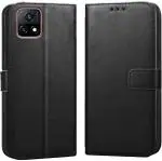 MV Vivo Y31S, Y31S 5G Black Artificial Leather Shock Absorption Mobile Flip Cover With Holder