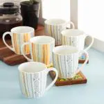 Clay Craft Fine Ceramic Striped Tea Cups/Mugs Set Of 6-180 Ml Each