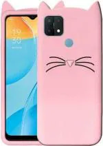 UNILORD Oppo A15 Pink Rubber Screen Protector 3D Cat Kitty Girls Back Case Cover
