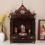 DZYN Furnitures Antarusya Large Floor Rested Pooja Mandir with Door (Brown Gold)