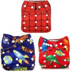 Mom's Pride Multicolor Polyurethane Laminate Reusable Washable Baby Cloth Diaper (Pack Of 3)