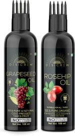Desi Crew Grapeseed and Rosehip Oil Cold Pressed for Skin, Body and Hair Care 100 ml Each