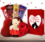 Midiron Gift for Anniversary | Romantic Gift for Wife/Girlfriend/Boyfriend/Husband/Fiance | Valentines Day Gifts with Chocolate Bars, Red Heart Shape Tin Box with Small Teddy & Love Greeting Card