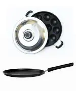 Swastik Housewares Induction Base Dosa Tawa(25 Cm) & Non Stick Appam Patra (23 cm)With 12 Cavities
