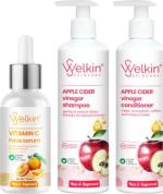 Welkin SKIN CARE Organic Apple Cider, Vinegar and Vitamin C Shampoo, Condtioner and Face Serum