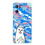 GADGETSWRAP Printed Vinyl Skin Sticker for Oppo Reno 7 Pro (5G) - Ripndip-middle-finger-cat-pink-blue-camouflage