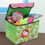 Pokory Toy Box Storage Box Green Color Foldable with Lid for Storage of Toys basket Useful as Toy Organizer mountable Racks Surface Multipurpose Basket for kids Wardrobe cabinet Wood with cloth covers