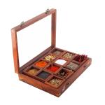Homifi Wooden Twilia Handmade 12 Detachable Containers Spice Box/Masala Box/Namakdani Box with 1 Spoon & Locking System for Kitchenware (12 pc.)
