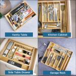ABOUT SPACE Expandable Bamboo Drawer Organizer with Trays Dividers For Kitchen Cutlery Storage, Stationery, Cosmetics with Compartments for Knife & Silverware Utensils (L 32.5-51.5 x B 41 x H 5 cm)