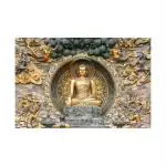 SHASWAT ART Golden Buddha Embossed Painting Sparkle Coated Self Adhesive Wallpaper Without Frame Digital Reprint 24 inch x 36 inch Painting