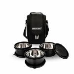 FOOD N FOOD Vista Microwave Safe Lunch Box 3 Stainless Steel Containers (400ml Each) with Spoon & Fork | BPA-Free Plastic & Leak-Proof Design | Ideal for Office, School & Travel