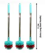Mast Toilet Cleaning Brush Round with Extra Long Steel Handle - Pack of 3 (Color : Aqua Green)