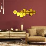WallWear Mirror Sticker for Home | Mirror Finish Wall Stickers | Pack of 10 (Hexagon Gold) -Self Adhesive Acrylic Sticker, Mirror Stickers for Home & Festivals Decoration
