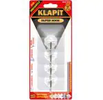 KLAPiT Super Hook, Heavy-duty Wall adhesive hook, Holds 5Kg Weight, - Clear 4pc