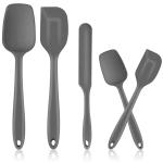 Ramkuwar Rubber Kitchen Utensils Silicone Spatula Set for Nonstick Cookware Baking Mixing (Black) - Set Of 5