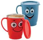 Lapaz Drinking Cup Inner Stainless Steel Tea,Coffee, Milk Mug 350 ml Pack of 2 with Handle and Lid for Kids Cherry Mug (Clolor May Vary) (222)