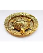 Revive Metal Kachua/Tortoise/Turtle on Gold metal Plate with Golden Border Vastu Yantra Feng Shui | Decorative Good Luck Showpiece for Longevity, Love & Harmony | Showpiece for home and office for Positive Environment - 12 cm
