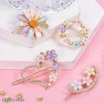 R4A CREATIONS Korean 4pc Fancy Bling lady girls women kids hair accessories pearl resin acrylic hair clips rhinestone bobby pins hair slides women hairpins