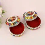 Craftam Silver Low Aluminium Traditional Round Sindoor Dani, Box (Pack of 2)