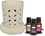 Lifemantraa Ceramic Electric Diffuser for Home Fragrance Burner with Rose, Mogra, Lavender Aroma Oil and Bulb (Cylendrical White)