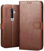 MV Oppo Reno 2F, Oppo Reno 2z Brown Leather Shock Absorption Mobile Flip Cover With Holder