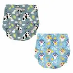 Bumtum 0 to 3 Yrs Baby Freesize Ultrahygiene Waterproof Baby Shark & Panda Extra Soft Cloth Diaper, 5hrs Absorbency | Washable & Reusable Diaper and Cotton Soaker(Pack of 2)