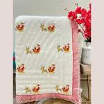 Playful Stitches Baby Blanket for Kids, 0-5 Years | Size- 40 X 60 CM | 250 GSM | Premium Handblock Pure Cotton All Season Quilt | Made with Natural Dye | Color- Multicolor (Santa)