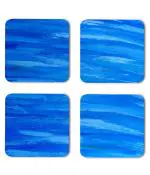 Whats Your Kick Blue Color Brush Painting Printed Set of 4 Coaster With Metal Stand