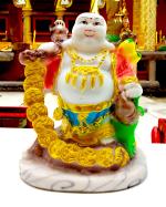 ZURU BUNCH Laughing Buddha Holding gold coins, Statue of Laughing Buddha, Marble Finish, Statue For home decor, Hand Made Buddha.