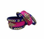 Aashirwad Traders Handmade Dark Pink and Blue Shine Silk Thread, Kundan and Plastic Bangles (Women) - 2.4 (set of 6)