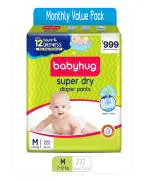 EURO Babyhug Super Dry Baby Diapers Pants Medium 74s Pack - Soft Diapers Pants (7-12 Kg) (222 pieces) Pack of 3