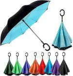Zyronex Stylish Newest Double Layer Inverted Umbrella Big Size for Rain| Reversible Windproof Umbrella for UV Protection with C-Shaped Handle| Straight Outdoor Car Umbrellas for Men & Women(multi)