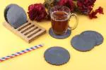 Vatsin Premium Resin Round Coasters With Wooden Stand Tea, Coffee Coasters for Home & Dining Table, Office, Table Accessories, for Gifting (Set of 6, Dark Grey)