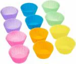 KATHIYAWADI Reusable Silicone 12 Pieces Round Moulds for Muffins, Cupcake, Jelly, Cake, Made in India (Multicolour)
