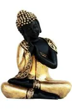 Royalbox Black, Gold Polyresin Thinking Buddha Decorative Showpiece 17cm