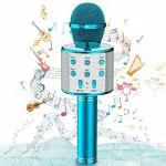 MOUSIKI Wireless Mic Advance Handheld Wireless Singing Mike Multi-Function Bluetooth Karaoke Mic with Microphone Speaker for All Smart Phone - (Multicolor) (Blue)
