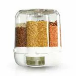 PRIME PICK Grocery Organiser 360 Degree Rotating with 6 Grid Dispenser Measuring Cylinder with Lid Moisture Resistant, Cereal Holder Dispenser Sealed Storage for Kitchen Small Grains Beans Rice etc