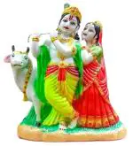 ATUT Radha Krishna Murti with Cow in Very Big Size,Multicolour, Made up of PVC, Unbreakable- 30 cm OR 12 INCH