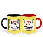 Whats Your Kick Set of 2 I Love You Chacha and I Love You Chachi Printed Black and Red Ceramic Coffee Mug and Tea Mug 325ml