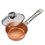 Prestige Cuprus Aluminium Gas and Induction Compatible Non-Stick Sauce Pan with Glass Lid, 16 cm, 1.1 L (Copper)