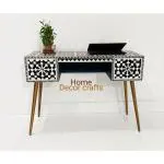 Afasana Handicrafts Bone Inlay Study Desk - Moroccan Patterm- Black & White Desk - Living Room Furniture