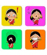 Whats Your Kick Women Face Expression Printed Set of 4 Coaster With Beautiful Metal Stand