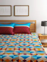 TRIDENT Comfort Living Queen Sheet Set, 100% Cotton Bed Sheets, 3-Piece Set, 1 Bedsheet and 2 Pillowcases, Soft & Smooth 120 Thread Count, Queen Size Sheet, Multicolour