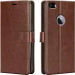 Slugabed Flip Cover Back Case for Apple iPhone 5s | Leather Finish | Inbuilt Stand & Pockets | Wallet Style Flip Back Case Cover for Apple iPhone 5s (Brown)