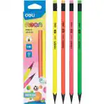 Deli EU54600 Wooden Pencils with Eraser, Set of 12, HB Lead, Assorted, Pack of 3