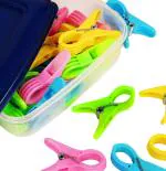 LivingBasics Multicolor Plastic Clips for Cloth Drying Stand with Storage Box (18Pcs Pins)