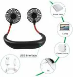 BHERUBANDH Mini Neck Portable Personal Hands Free Portable Neck Fan - Portable USB Battery Rechargeable Mini Fan with 3 Speeds Modes- Cooler Fan with Dual Wind Head for Home Office Travel Indoor Outdoor (Black)(pack of 1)