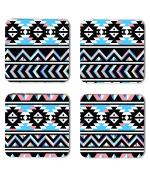 Whats Your Kick Black And Blue Pattern Design Set of Printed 4 Coaster With Metal Stand